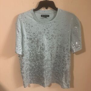 INC International Concepts Women's Short-sleeve Shine T-shirt In Silver. Size L